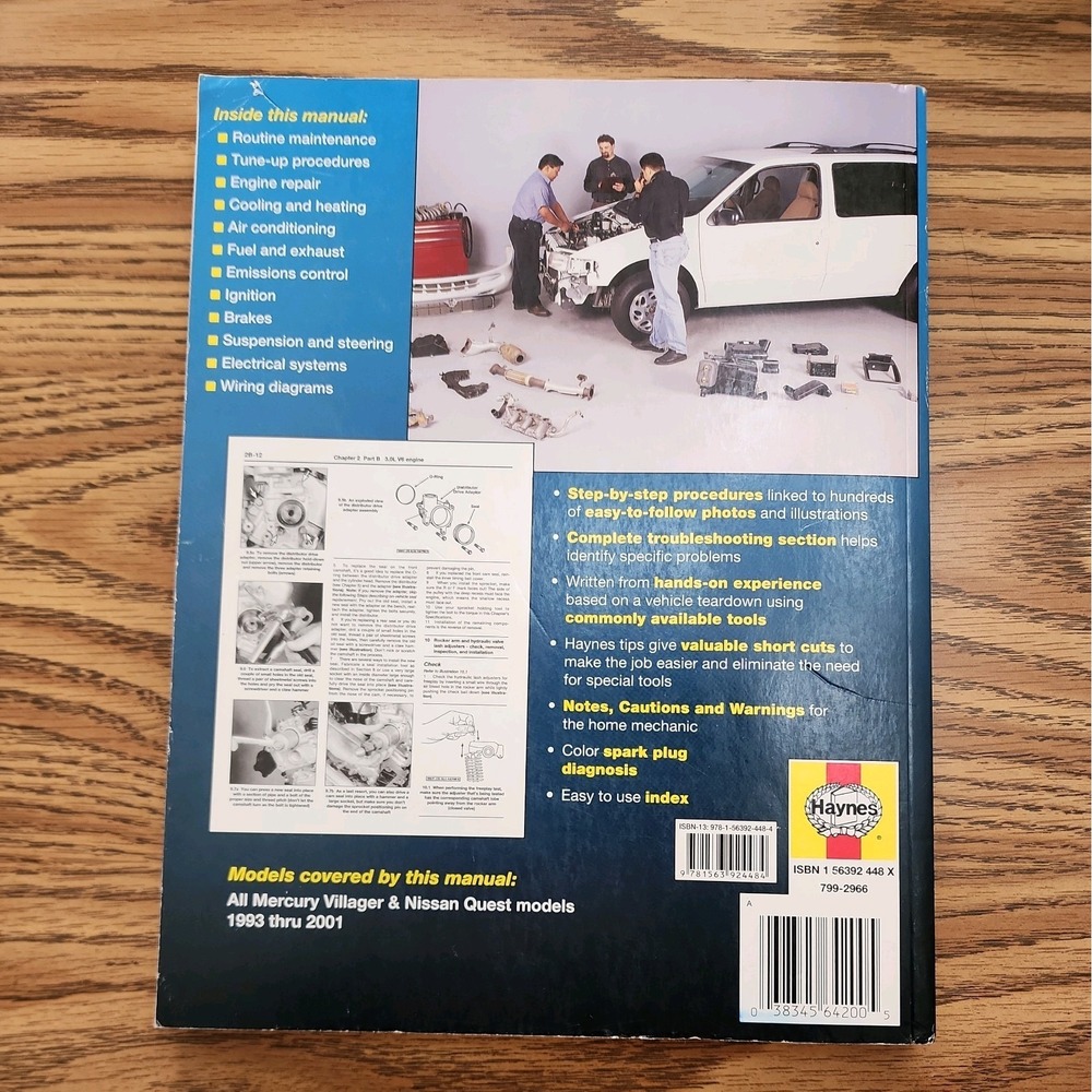 Haynes 64200 Repair Manual Mercury Villager & Nissan Quest 1993-2001 - Picture 2 of 3